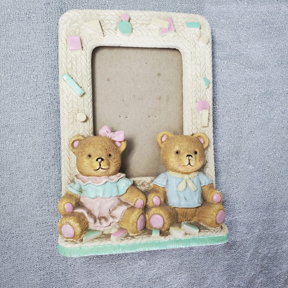 Vintage Teddy Bear Nursery Picture Frame‎ Pastel 3D Resin Tabletop 4x5.5
